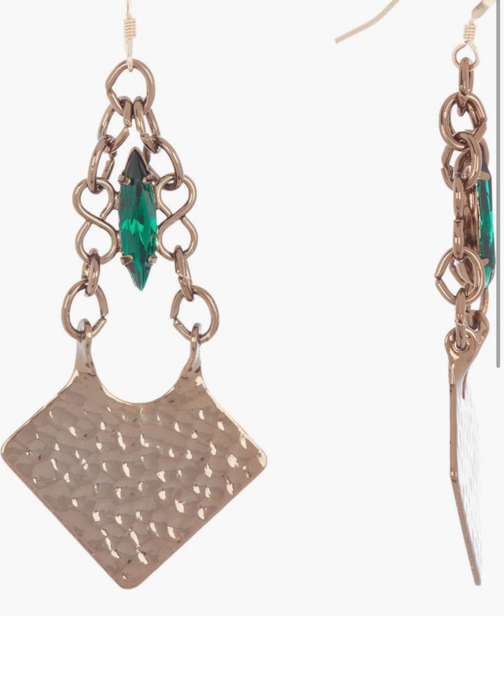 Alex and Ani Gold-Tone Dangle Earrings with Green Marquise Crystal